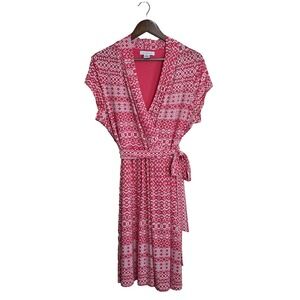 Liz Claiborne Coral Pink Wrap Dress Womens XL Non-Wrinkle Travel Office
